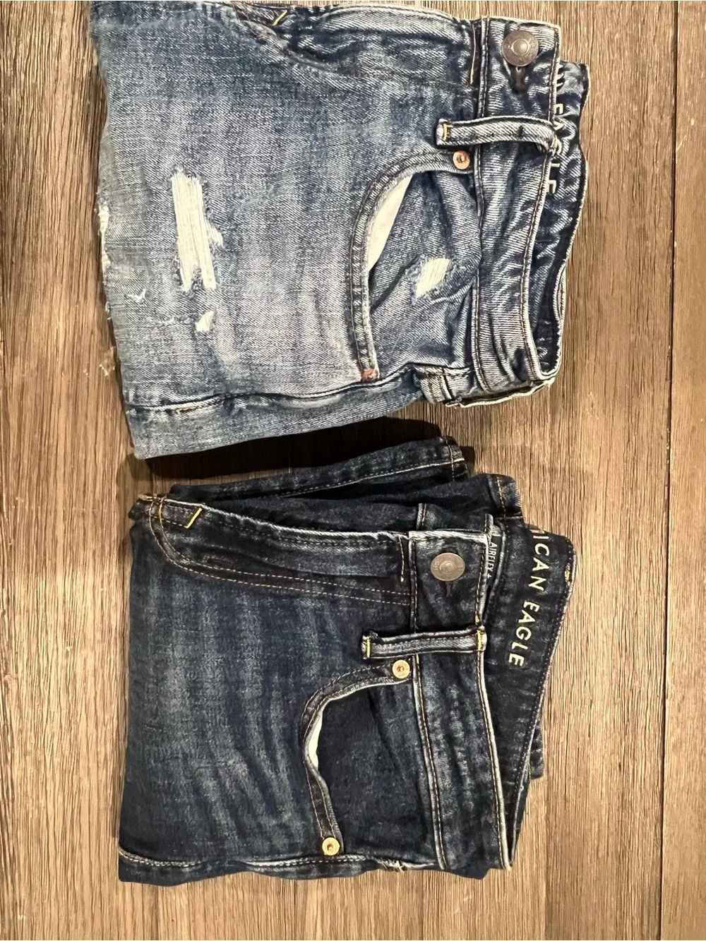 American Eagle Men’s Airflex Jeans Bundle: Distressed Light Blue and Dark Blue